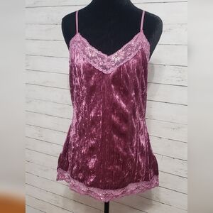 Y2k -90's Wine/Purple Camisole, Velveteen with Lace Trim Stretch Juniors 11-13